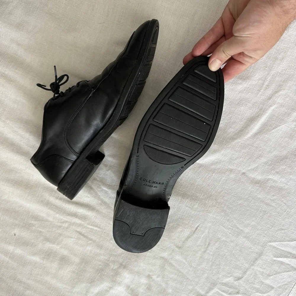 Cole Haan Derby Black Leather Plain‎ Toe Dress Men's Size 10.5 M